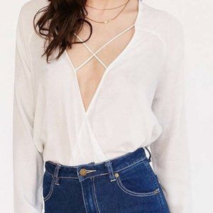 Flowy Criss Cross Long Sleeve Blouse - Cream